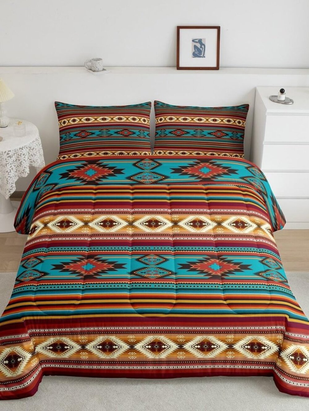 Southwestern Boho Design Comforter Set Queen Size,Rustic Western Bedding for